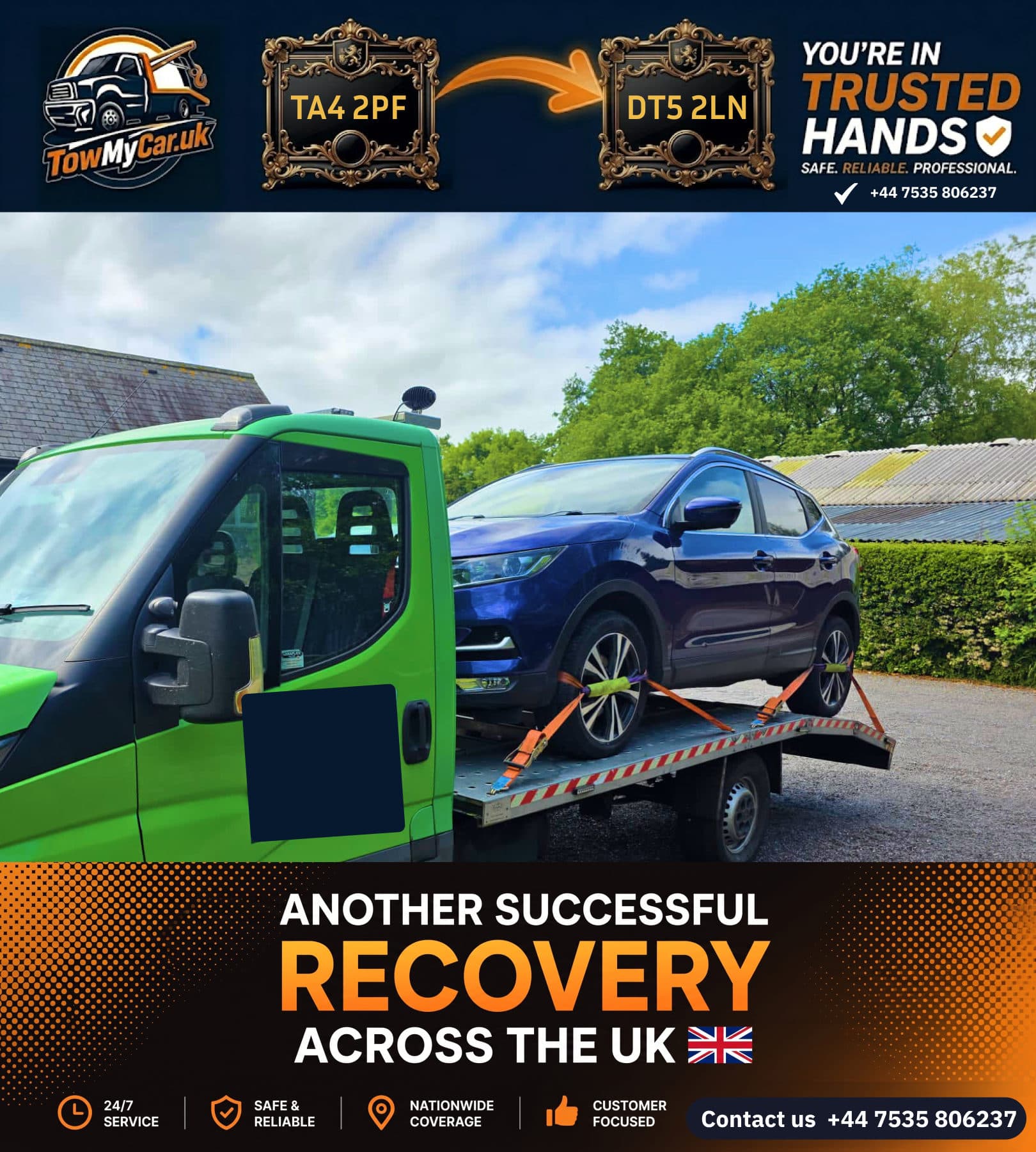 TOW in Wiveliscombe → Portland — TowMyCar UK roadside recovery