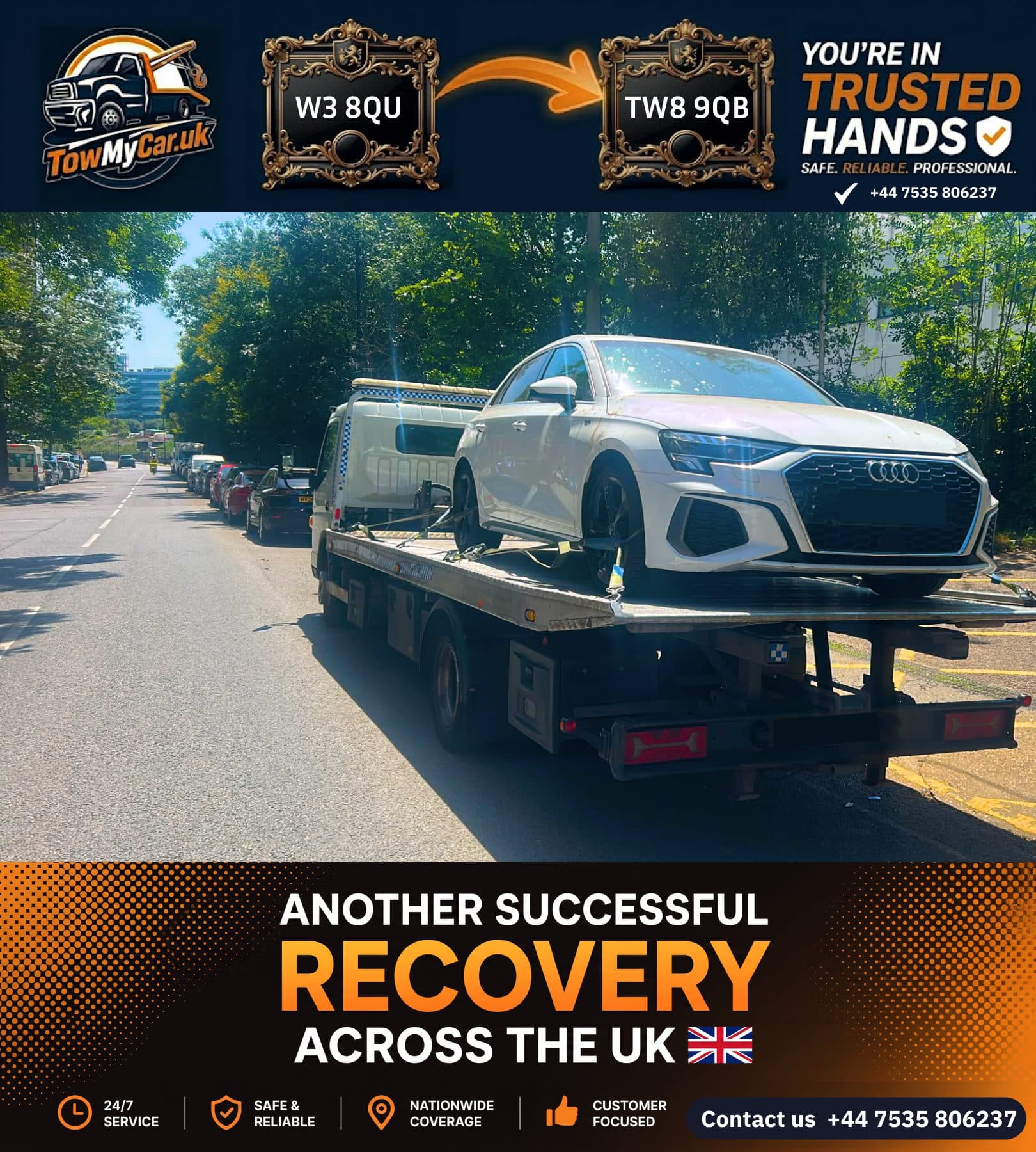 TOW in Ealing, unparished area → Hounslow, unparished area — TowMyCar UK roadside recovery