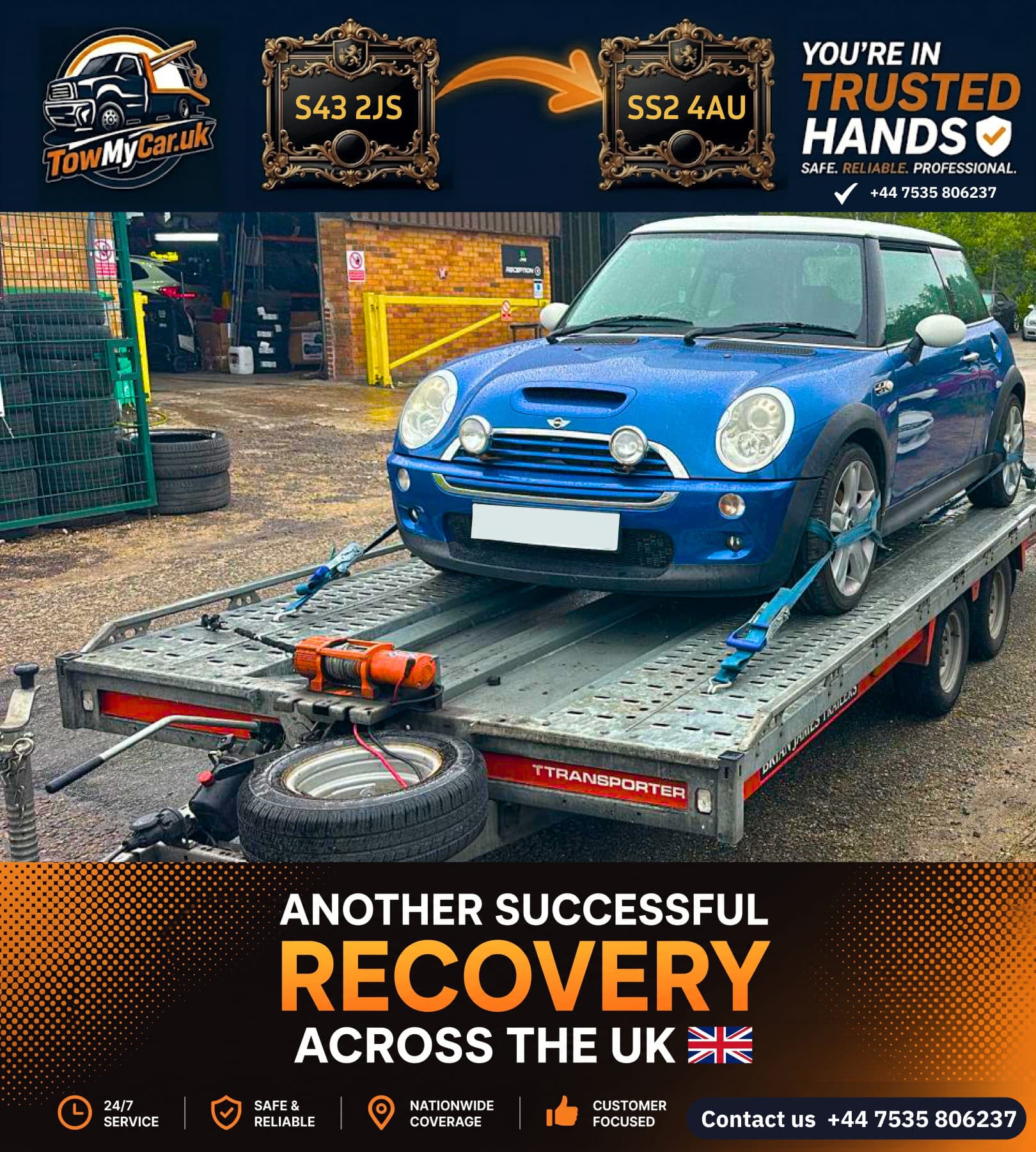 TOW in Staveley → Southend-on-Sea, unparished area — TowMyCar UK roadside recovery